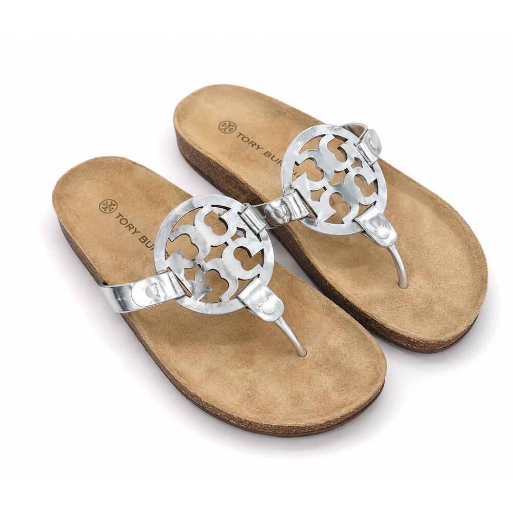 Tory Burch Miller Cloud Mirror Metallic Silver Thong Sandals 9.5
